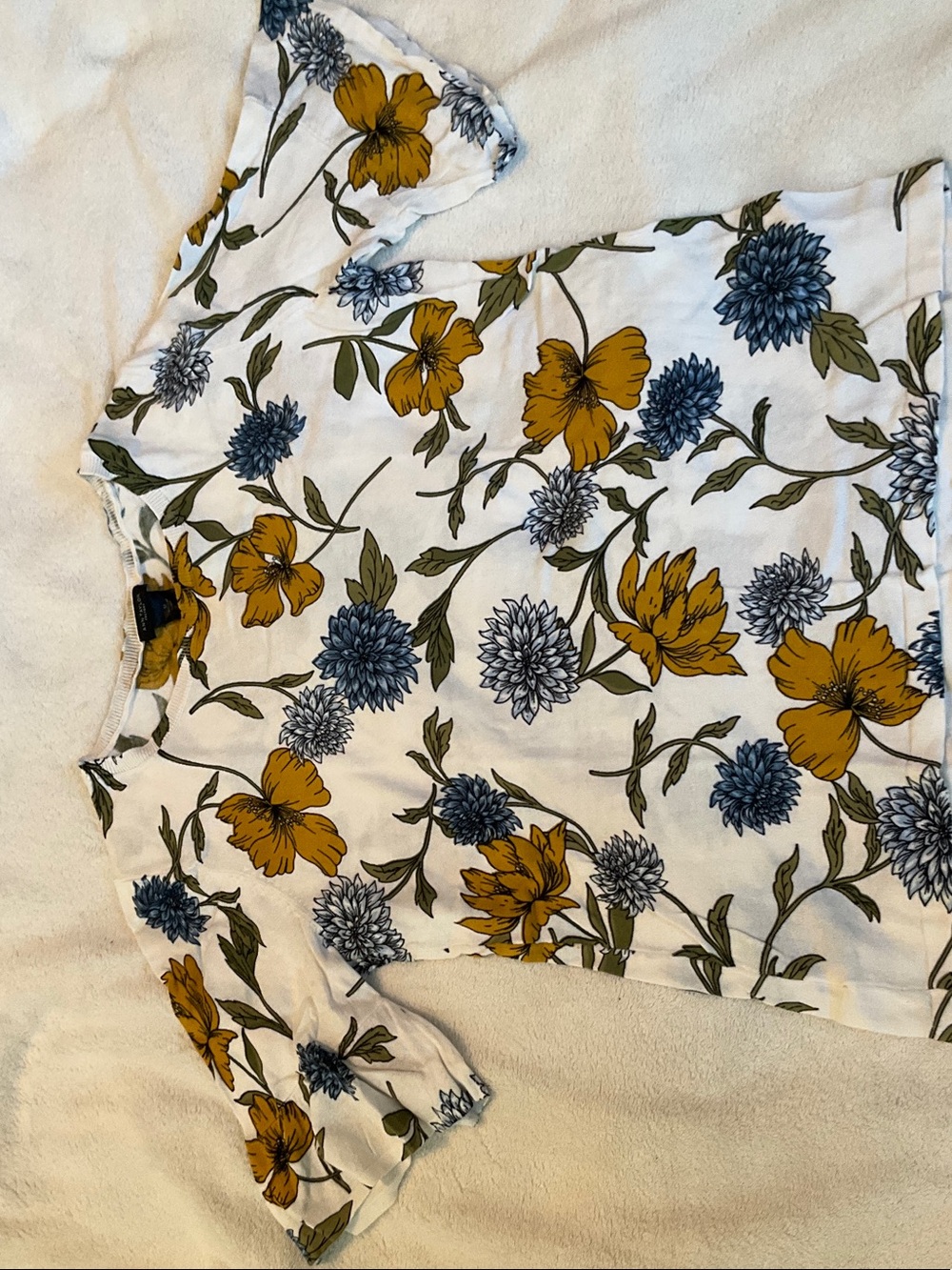 Ann Taylor Factory Mustard Yellow and Blue Floral Top